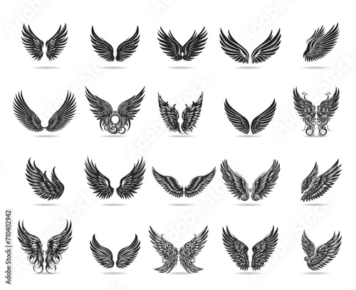 A collection of classic, modern and celtic-style vector wings for creating tattoos, temporary tattoos, stickers and more