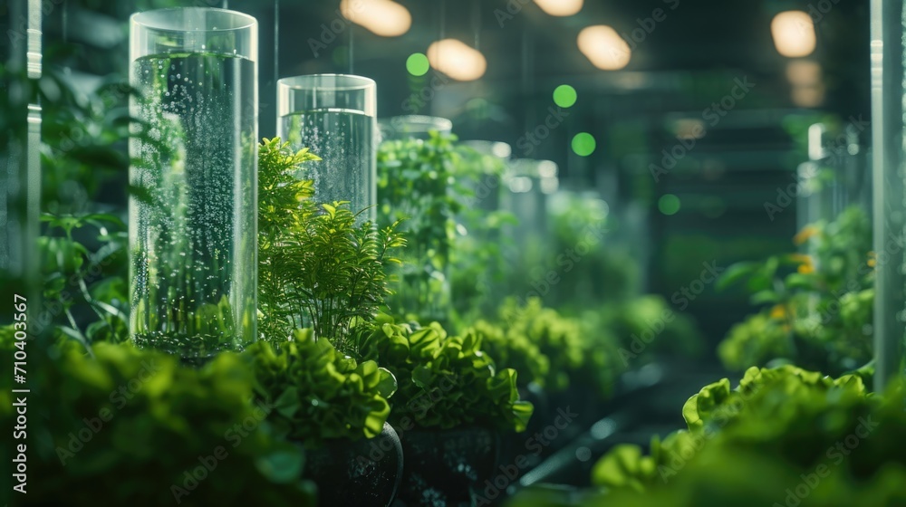 Plant Milking: High-tech aeroponic farm, extracting active ingredients from plant roots, sustainable and futuristic agriculture setup - obrazy, fototapety, plakaty 