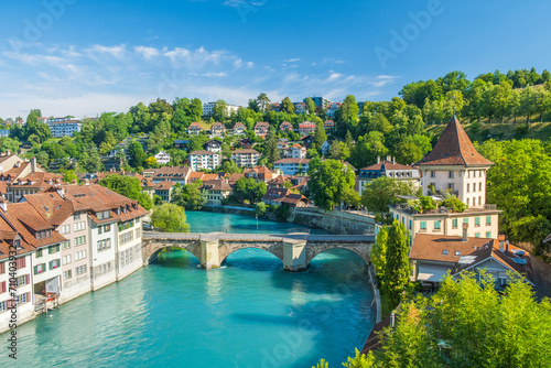 Aare river, Untertorbrucke bridge, cityscape of Bern, Switzerland photo