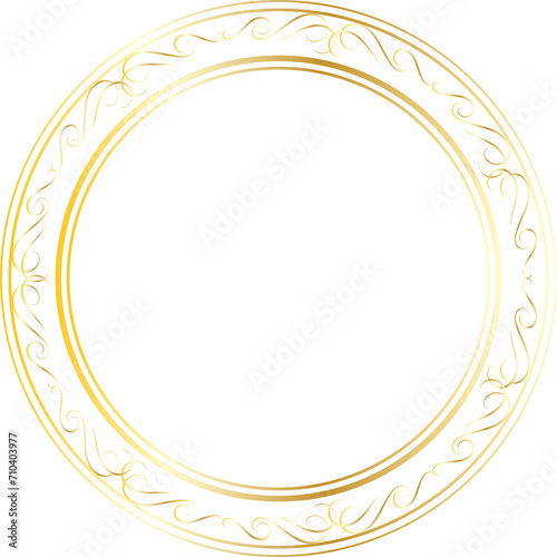 Golden decorative round frames vintage style illustration on transparent background.
