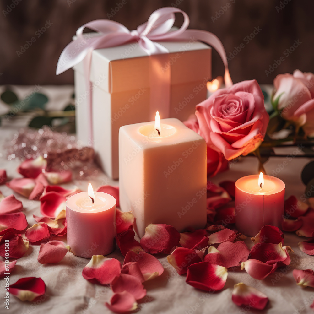 Eternal Love: A Captivating Valentine's Day Scene with Roses, Gifts, and Candlelight