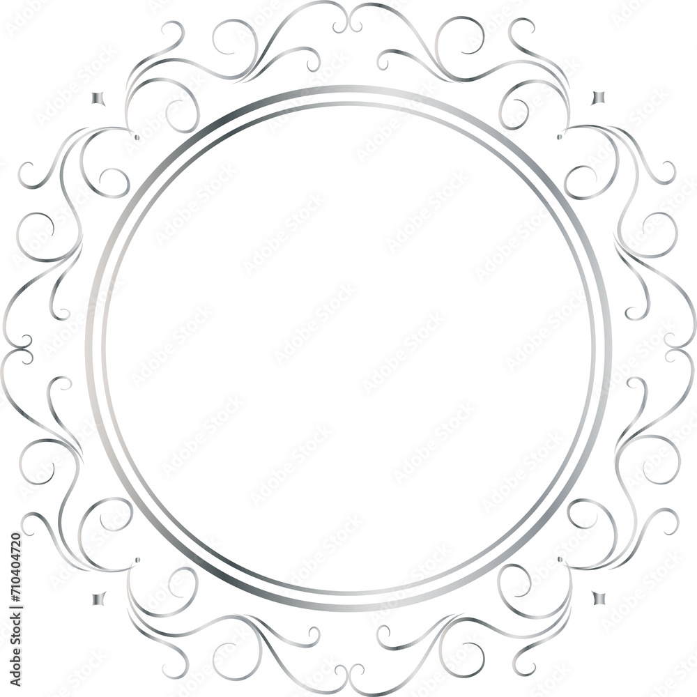 Silver decorative round frames vintage style illustration on transparent background.
