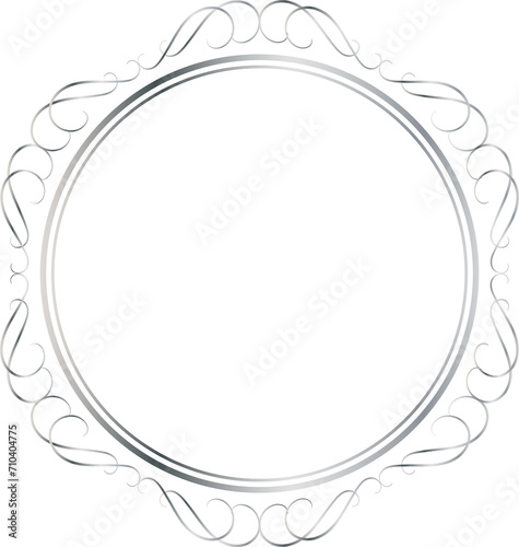 Silver decorative round frames vintage style illustration on transparent background. 