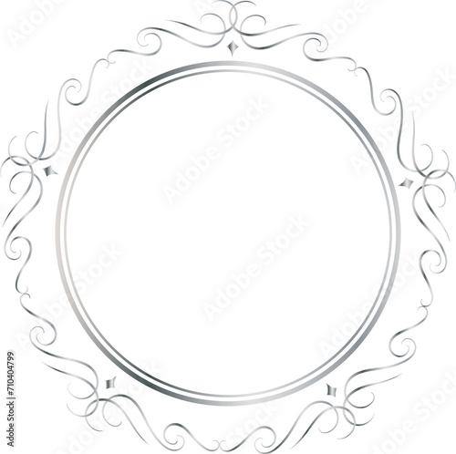 Silver decorative round frames vintage style illustration on transparent background. 