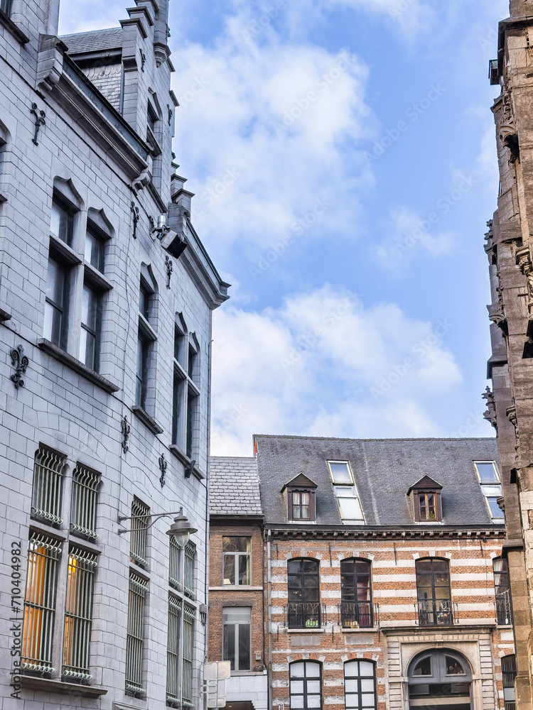 Fototapeta premium Street view of old village Mons in Belgium