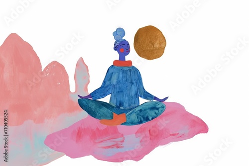 Minimal colorful cartoon woman in yoga pose with happy and charming vibes. 