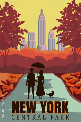 New York Central Park Poster. Travel vintage postcard