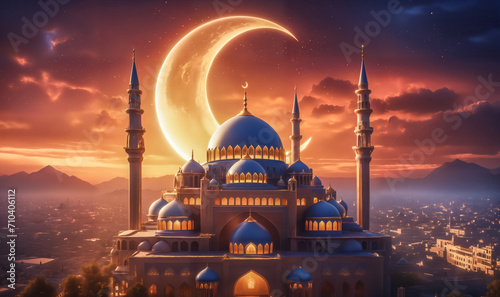 mosque with crescent moon