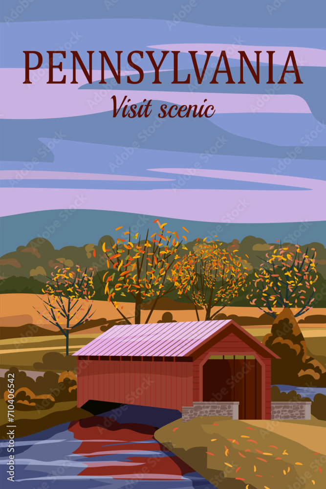 © hadeev - Pennsylvania covered bridge, USA Travel Poster © hadeev - Pennsylvania covered bridge, USA Travel Poster