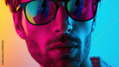 Colorful portrait of a male model wearing sunglasses