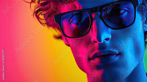 Colorful portrait of a male model wearing sunglasses