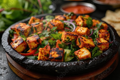 The Indian variant, called Paneer Sizzler, uses cottage cheese. Generative Ai.