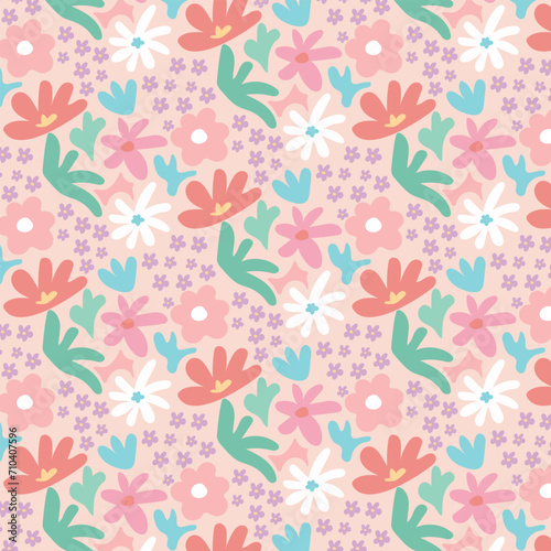Cute floral seamless pattern with hand drawn abstract flowers.