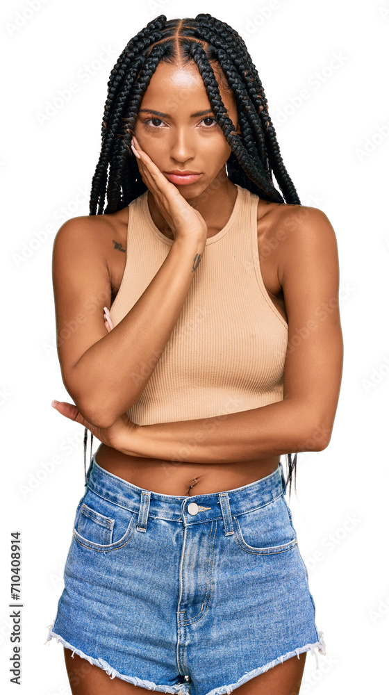 Beautiful hispanic woman wearing casual clothes thinking looking tired and bored with depression problems with crossed arms. Beautiful hispanic woman wearing casual clothes thinking looking tired and bored with depression problems with crossed arms.