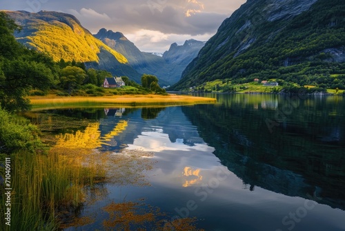 Picturesque reflection of the mountain landscape in the lake © BrandwayArt