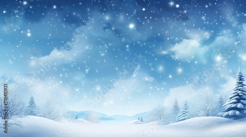 Natural Winter Christmas background with a sky, heavy snowfall, snowflakes in different shapes and forms © crazyass