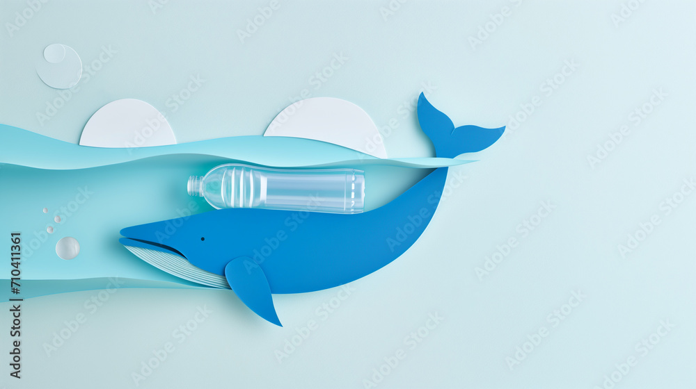 Decorative whale cut out of paper on a blue background. Marine Life Protection Day Decorative whale cut out of paper on a blue background. Marine Life Protection Day