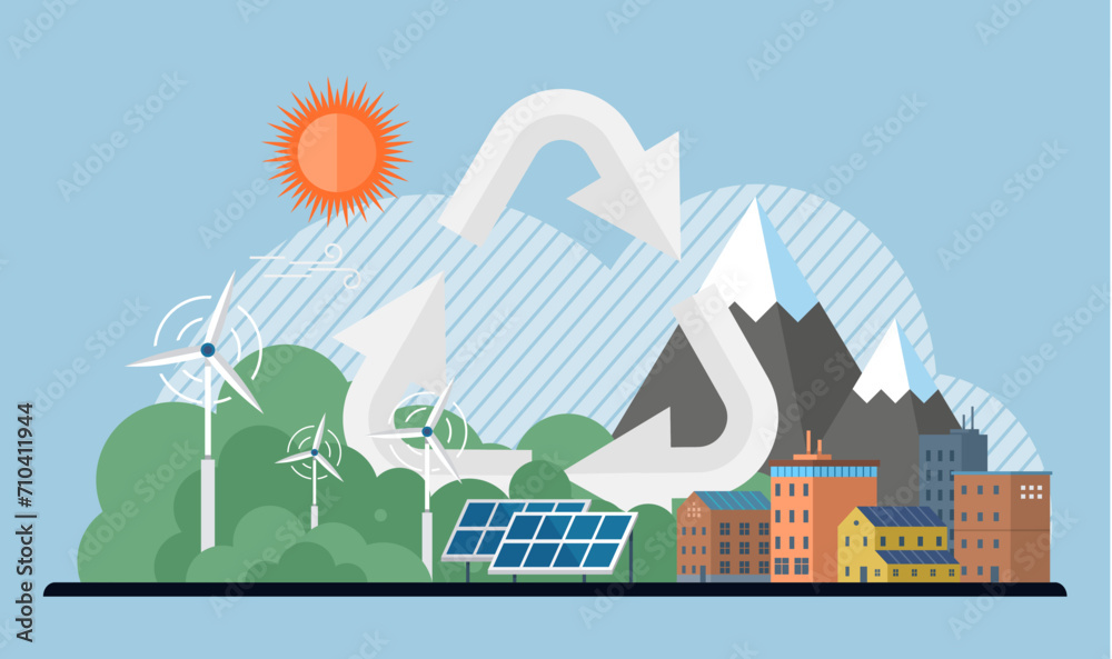 Clean city vector illustration. Through collective efforts, city works towards common goal of protecting environment and creating sustainable future Climate change is critical concern in clean city Clean city vector illustration. Through collective efforts, city works towards common goal of protecting environment and creating sustainable future Climate change is critical concern in clean city