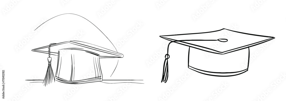One continuous line drawing of graduation hat. - obrazy, fototapety, plakaty 