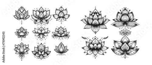 Set of stylized lotus flower pattern for logo outline. #710412343