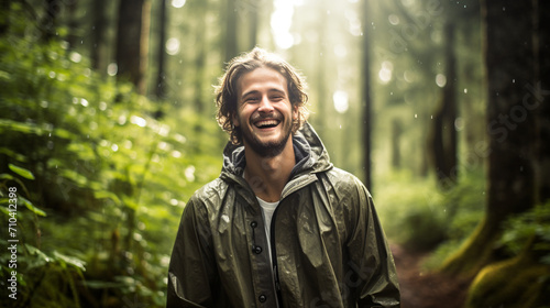 Joyful Explorer: Smiling Traveler Captured in the Heart of the Forest © Maximilien