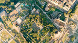Rome, Italy. Ruins of ancient Rome. Flight over the city. Panorama of the city in the morning. Summer, Aerial View