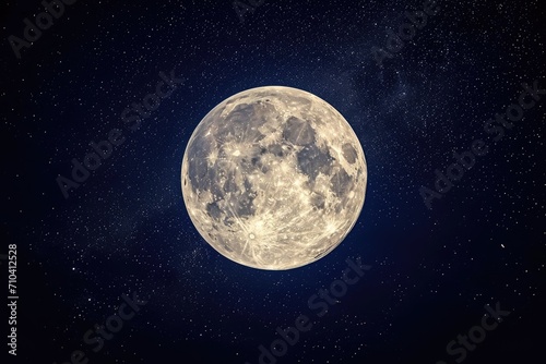 Bright full moon, isolated on a dark night sky background