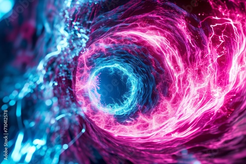 A neon vortex portal, pulsing with energy and leading to another dimension. Generative AI photo