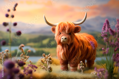 Highland cow in the field