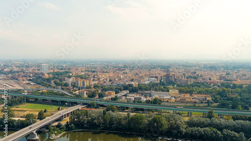 Piacenza, Italy. Historical city center. Summer day, Aerial View