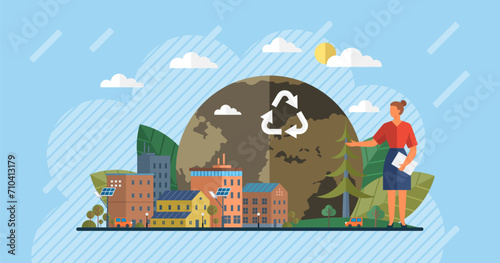 Clean city vector illustration. By creating supportive environment for eco-friendly choices, city empowers its residents to be active participants in building sustainable future In metaphorical garden