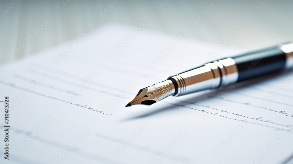 Elegance in Simplicity: Stylish Silver Fountain Pen Resting on a Blank Notepad Elegance in Simplicity: Stylish Silver Fountain Pen Resting on a Blank Notepad