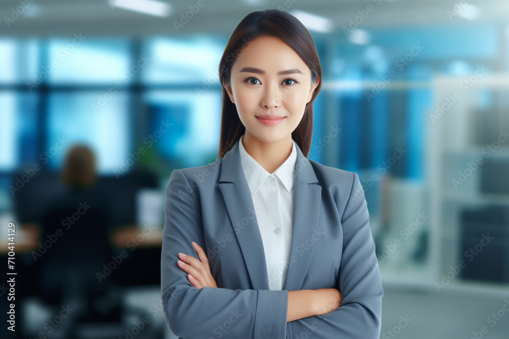 Business woman. Portrait of a asian, beautiful, young and happy woman in a suit standing in a modern office. Smiling female manager looking at the camera in a workplace Business woman. Portrait of a asian, beautiful, young and happy woman in a suit standing in a modern office. Smiling female manager looking at the camera in a workplace