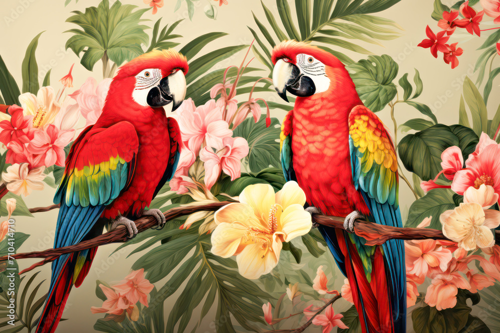 Two parrots on a branch Two parrots on a branch