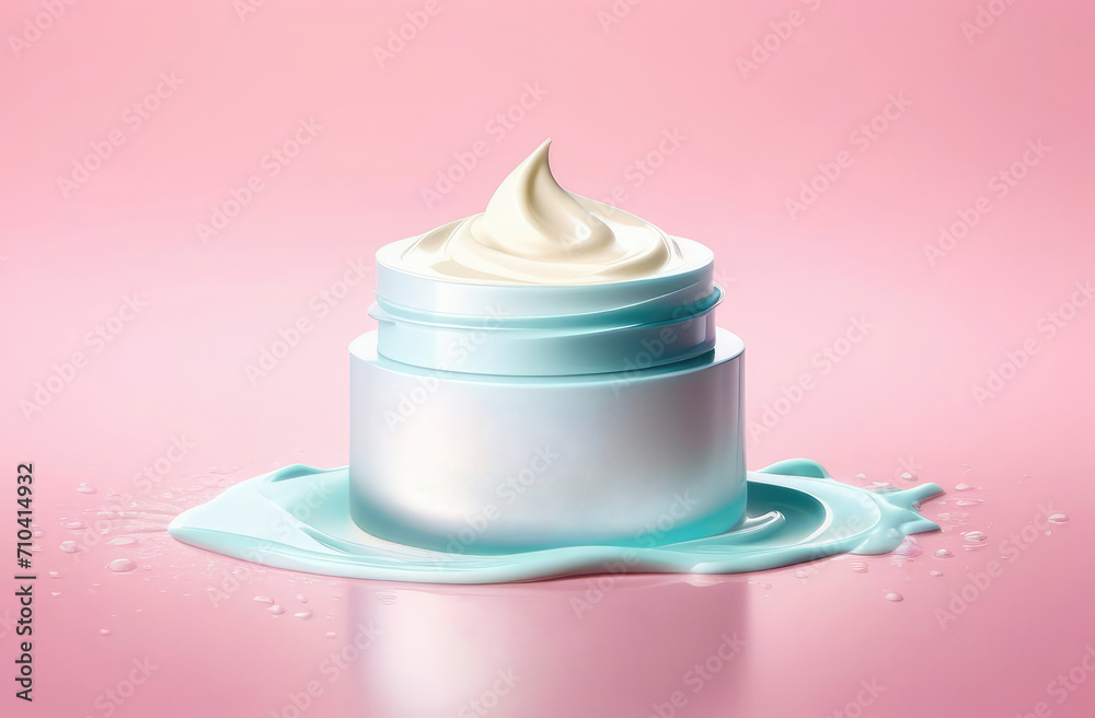cosmetics product advertising mockup. unbranded cream can on colorful background.?