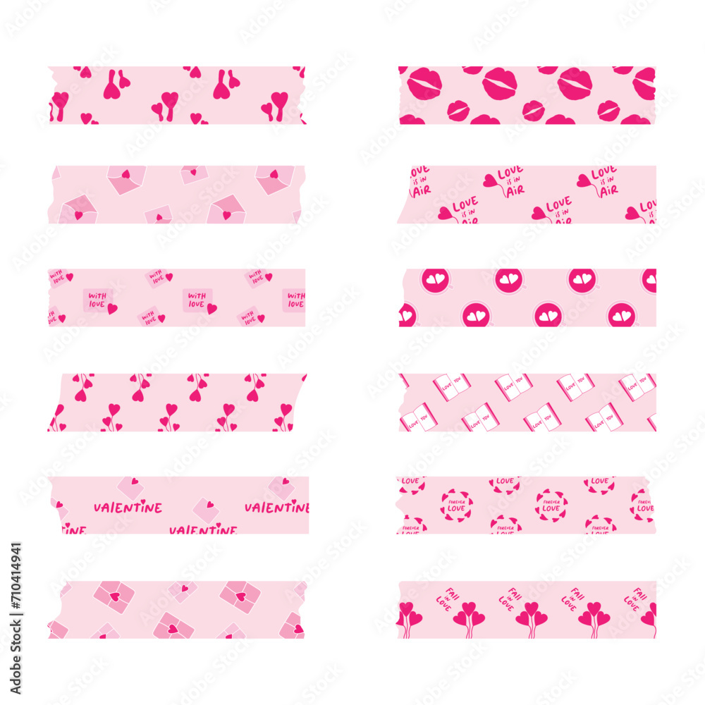 Set of Valentines Day decoration and Valentines Day washi tape. Set of Valentines Day decoration and Valentines Day washi tape.