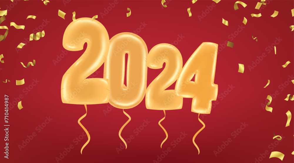 Happy chinese new year 2024 year of asian elements background. Golden Confetti Falling On red Background Happy chinese new year 2024 year of asian elements background. Golden Confetti Falling On red Background