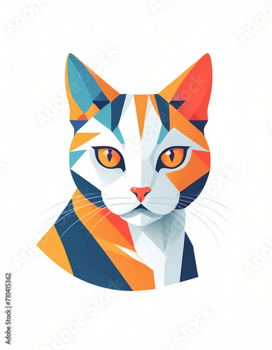 Cat illustration in polygon style. Triangle illustration of animal for use as a print on t-shirt and poster. Geometric low poly kitten design illustration.