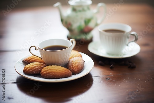 madeleines with chocolate chips served with a cup of coffee photo