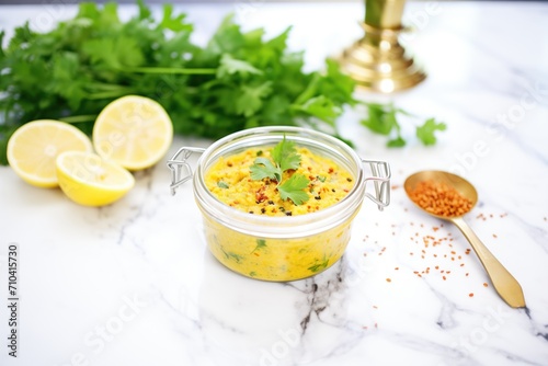 masoor dal spread on a white countertop