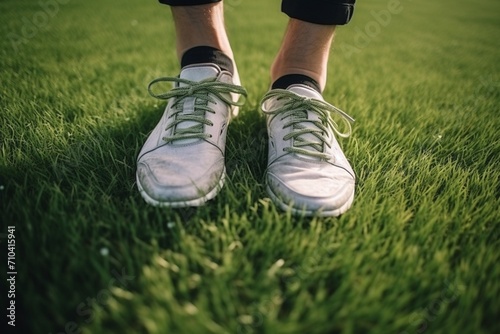 person walking on the grass