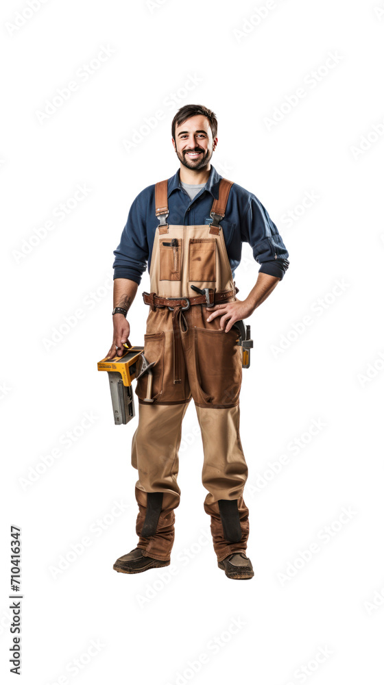 Carpenter, fully standing, alone in the studio. has a transparent background Carpenter, fully standing, alone in the studio. has a transparent background