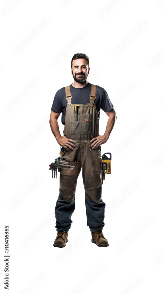 Carpenter, fully standing, alone in the studio. has a transparent background Carpenter, fully standing, alone in the studio. has a transparent background