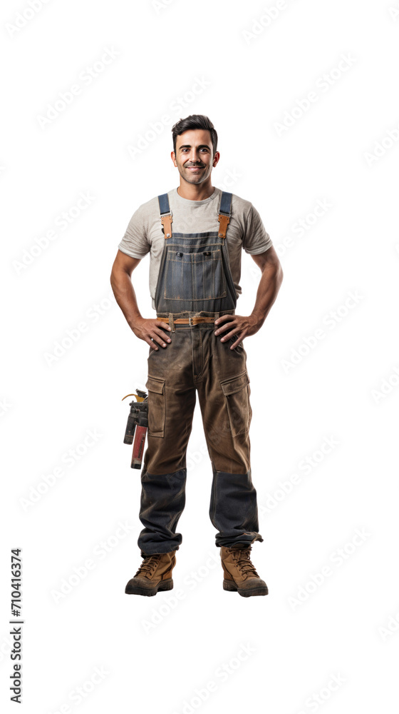 Carpenter, fully standing, alone in the studio. has a transparent background Carpenter, fully standing, alone in the studio. has a transparent background