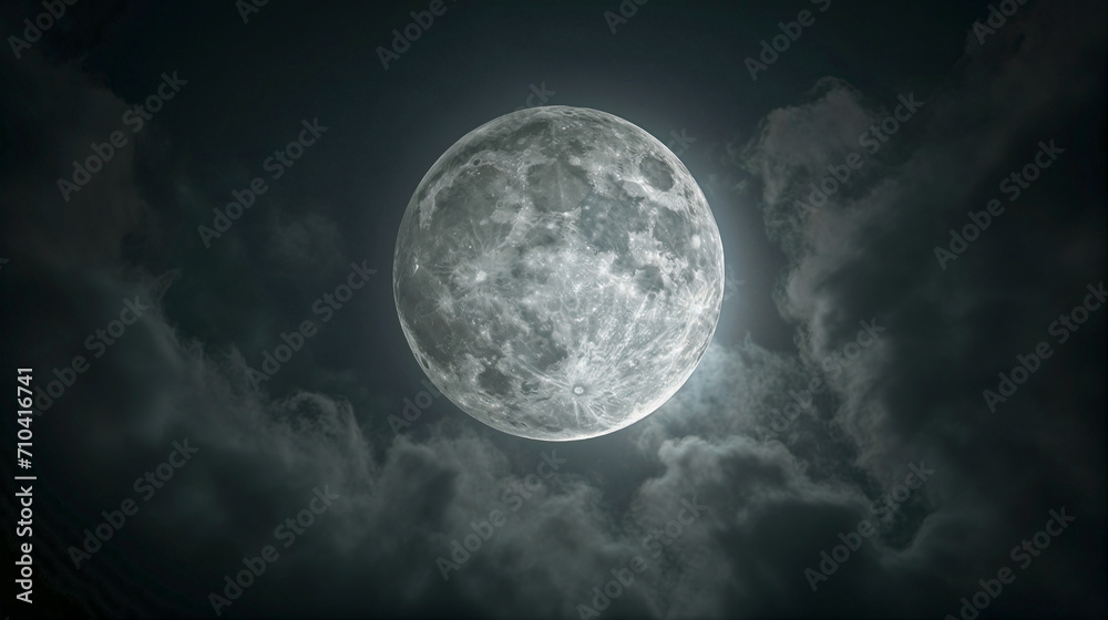 full moon in a dark night sky, surrounded by clouds mysterious eerie atmosphere symbolism full moon in a dark night sky, surrounded by clouds mysterious eerie atmosphere symbolism