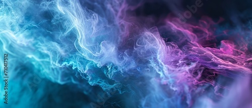 Abstract blue, mint, and purple background with interlaced smoke glitch and distortion effect. Generative AI © Zero Zero One