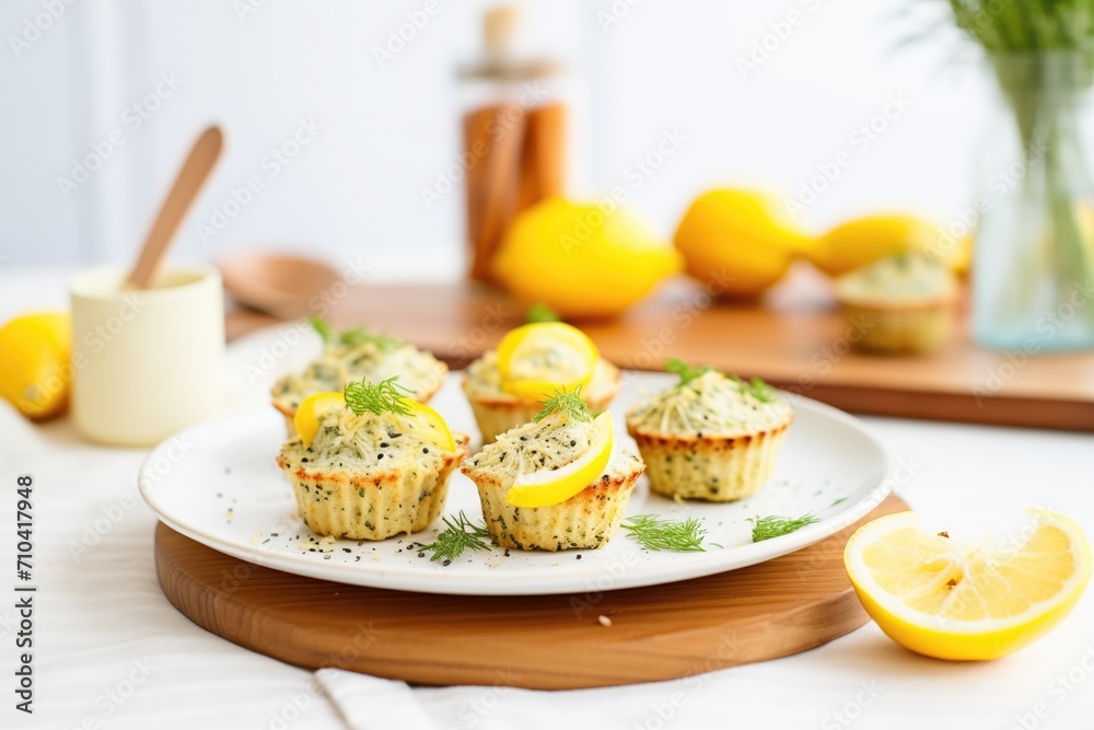 lemon poppy seed muffins with a zest garnish lemon poppy seed muffins with a zest garnish