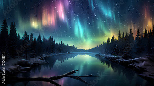 Beautiful scenery, northern lights, lights in the sky © Leokensiro