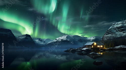 Beautiful scenery, northern lights, lights in the sky © Leokensiro