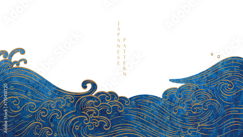 Abstract art background with contemporary art template vector. Water surface elements with Japanese wave pattern decoration. Hand drawn ocean object.